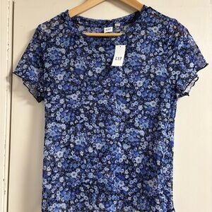 GAP Women's Short Sleeve Blue Floral Tee